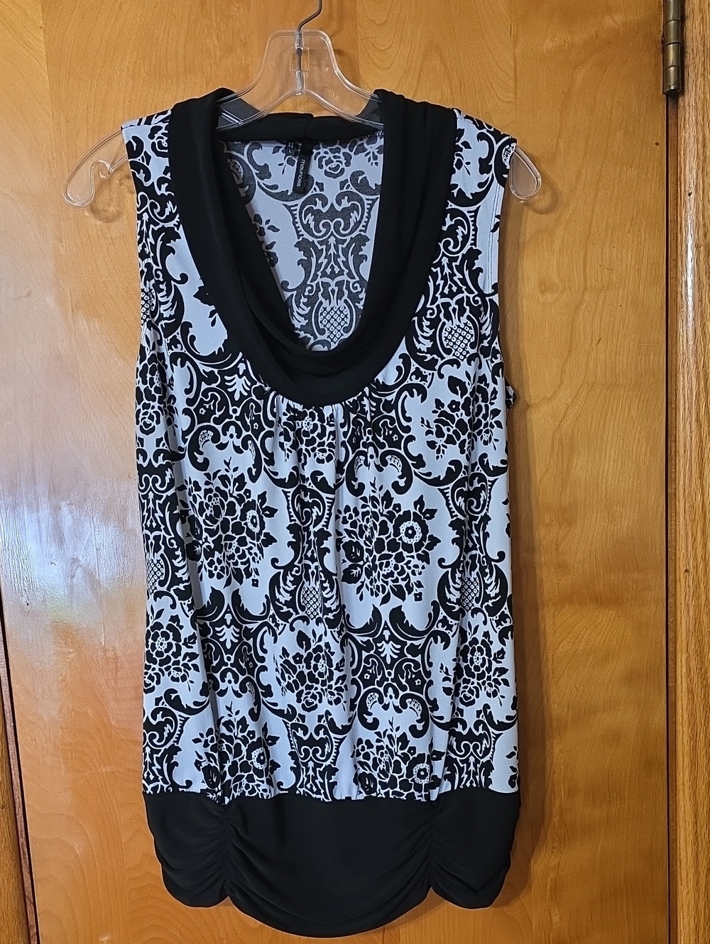 Maurices Sleeveless Black & White Damask Cowl Neck Top